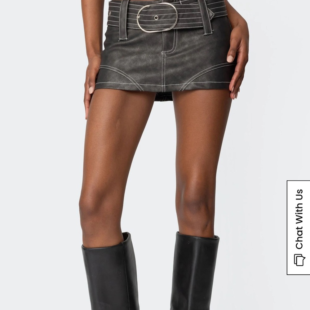 Edikted Washed Faux Leather Mini Skort NEW - Picture 1 of 8